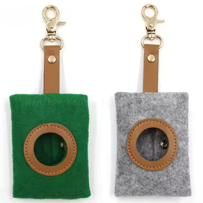 CleanWalk – Felt Dog Waste Bag Dispenser with Leather Strap