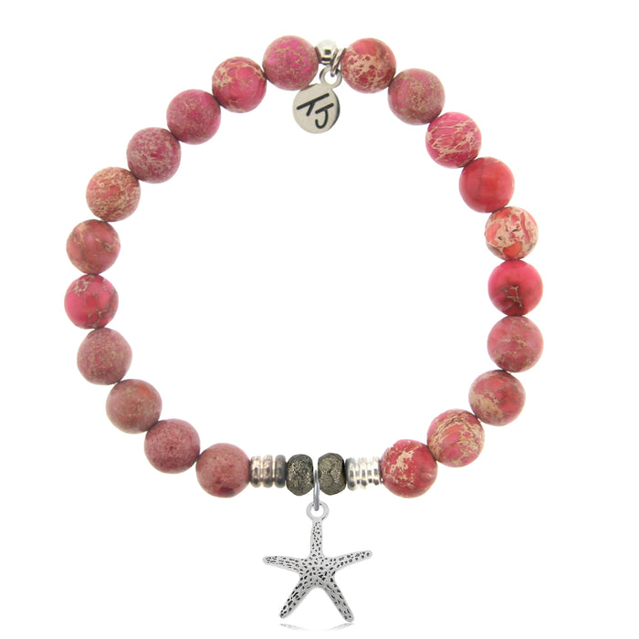 Cranberry Jasper Gemstone Bracelet with Starfish Sterling Silver Charm