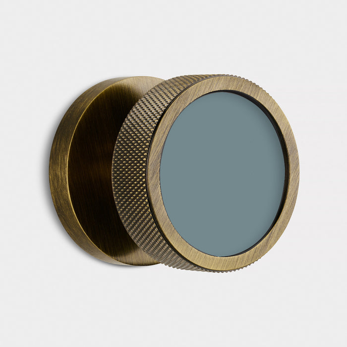 Custom Colour Brass Mortice Door Knobs Knurled in Antique – installed view