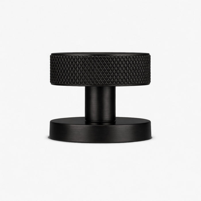 Custom Colour Brass Mortice Door Knobs Knurled in Black – side view