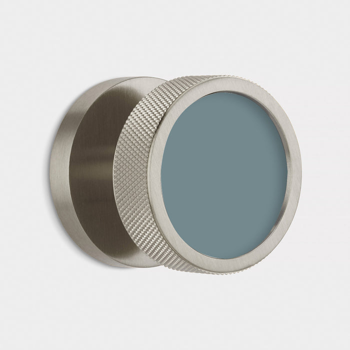 Custom Colour Brass Mortice Door Knobs Knurled in Silver – installed view