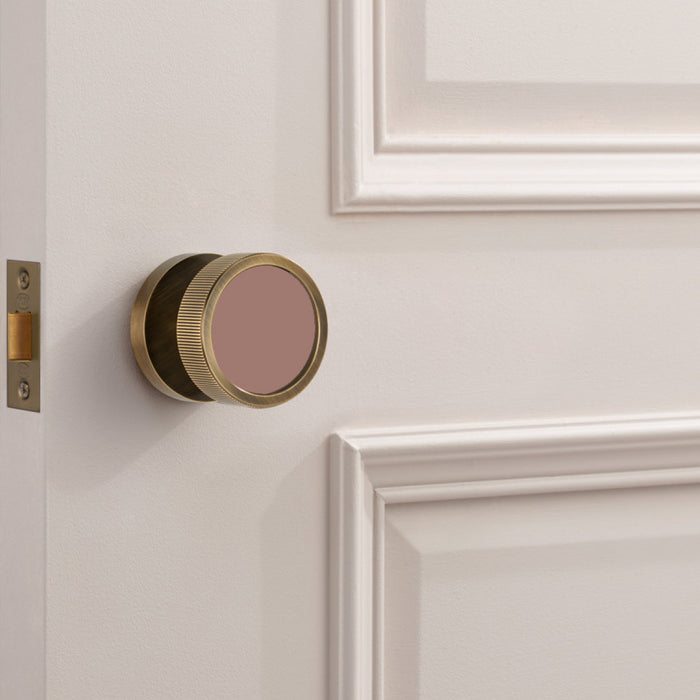 Custom Colour Brass Mortice Door Knobs Linear in Antique – product view 4