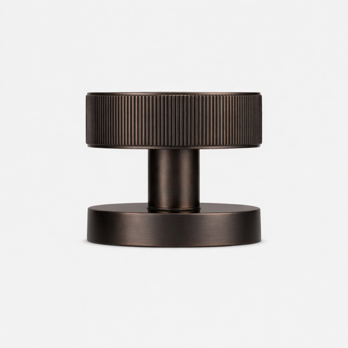 Custom Colour Brass Mortice Door Knobs Linear in Bronze – product view 2