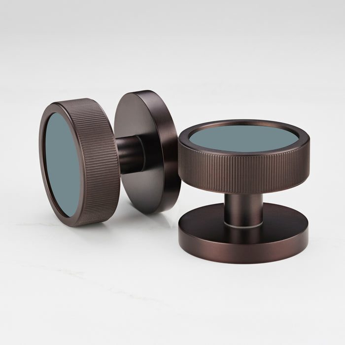 Custom Colour Brass Mortice Door Knobs Linear in Bronze – product view 3