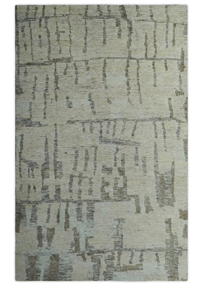 Custom Made Beige, Olive and Gray Hand Knotted Modern Abstract wool Area Rug - The Rug Decor