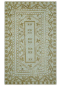 Custom Made Ivory and Olive Traditional Hand Knotted wool Area Rug - The Rug Decor