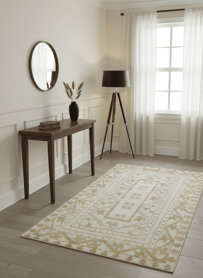 Custom Made Ivory and Olive Traditional Hand Knotted wool Area Rug - The Rug Decor