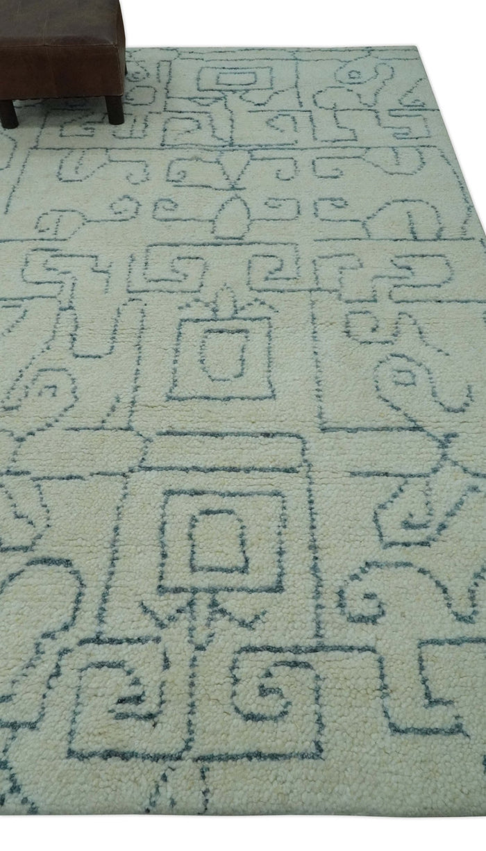 Custom Made Ivory, Beige and Gray Maze Design Hand knotted wool Area Rug - The Rug Decor