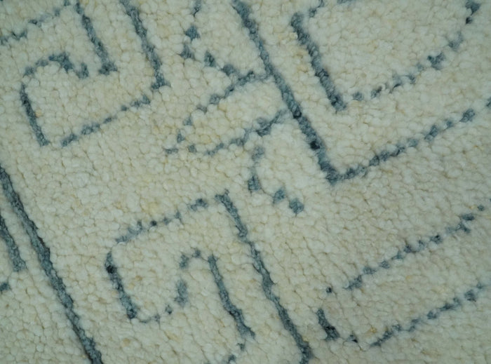 Custom Made Ivory, Beige and Gray Maze Design Hand knotted wool Area Rug - The Rug Decor