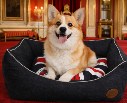 Denim Union Jack Dog Bed with Reversible Cushion - Stylish British Flag Design for Pets - Pet Beds for dogs Snug and Cosy Pets