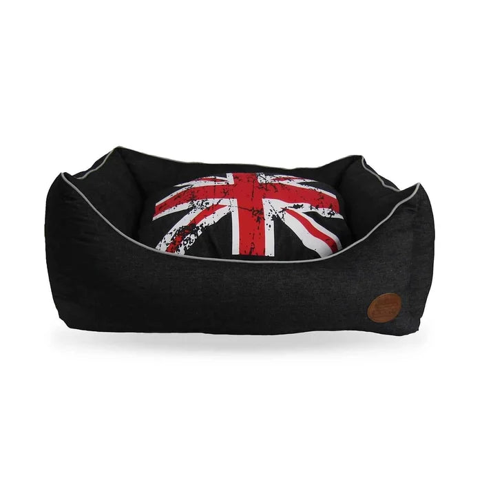 Denim Union Jack Dog Bed with Reversible Cushion - Stylish British Flag Design for Pets - Pet Beds for dogs Snug and Cosy Pets