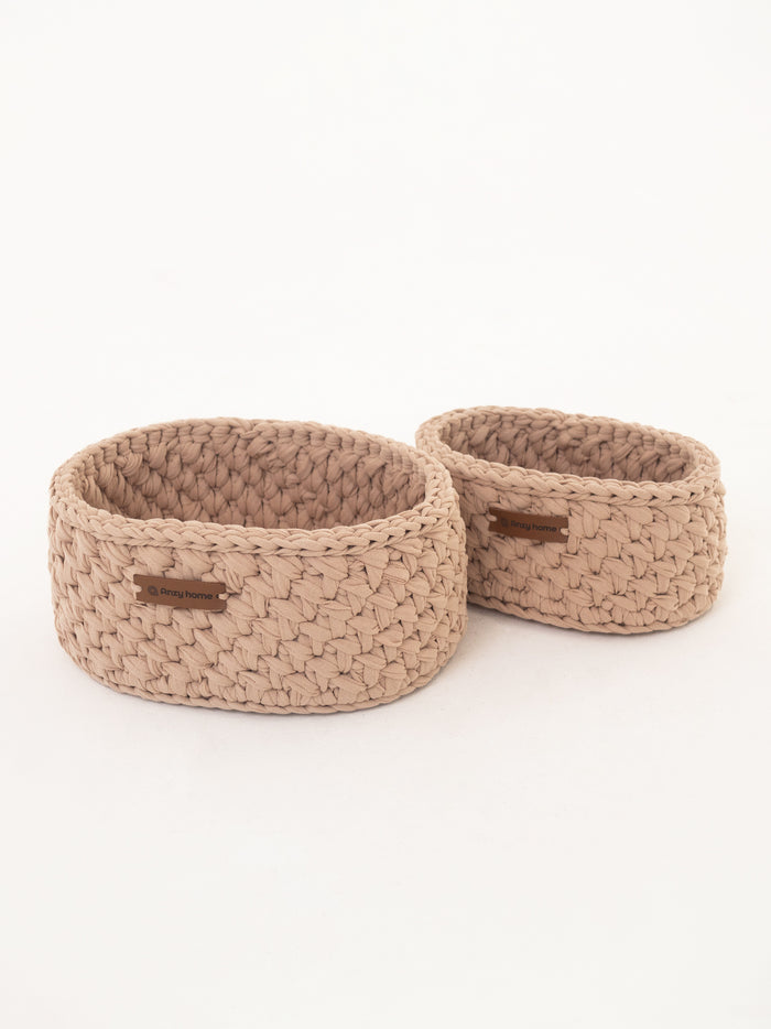 Beige crocheted diaper caddy set of two baskets – Anzy Home