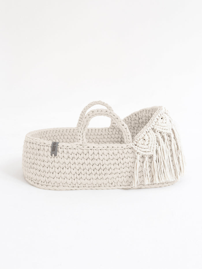 Doll Moses Basket Macrame Hood w/Rocking Stand