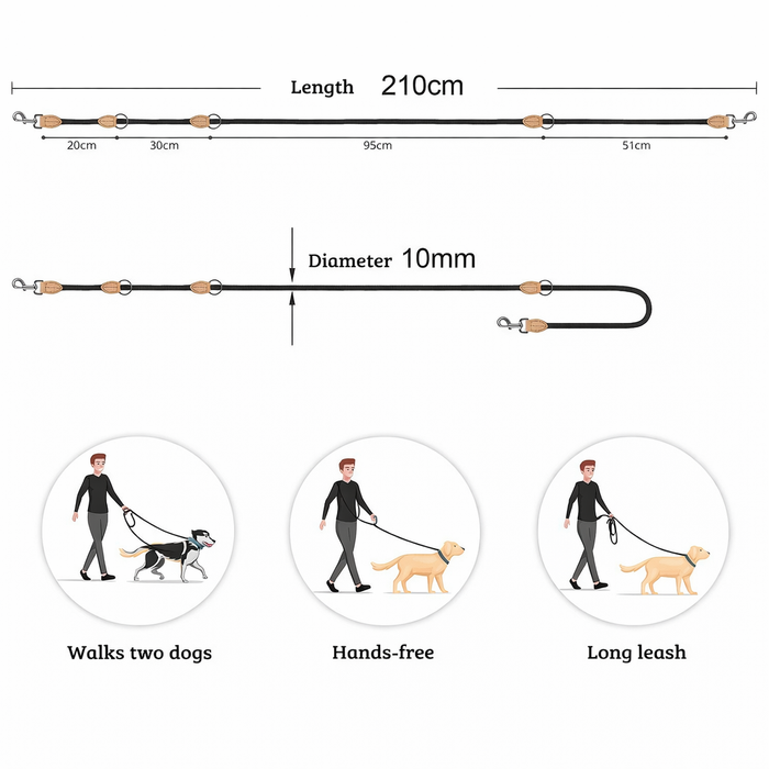 DuoStride Hands-Free 210 cm Multi-Function Dog Leash