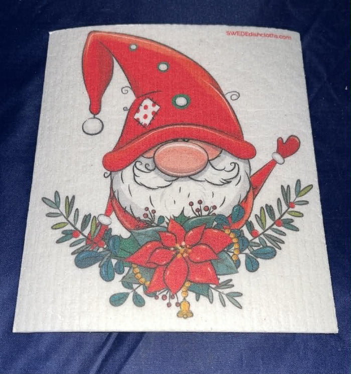 Gnome with Poinsettia Swedish Towel