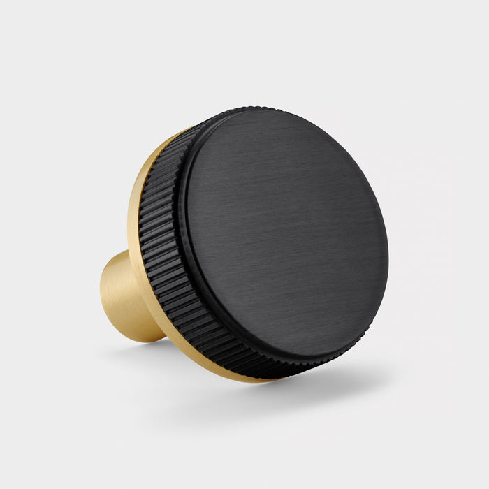 Gold Brass Door Knobs with Linear Top In Black