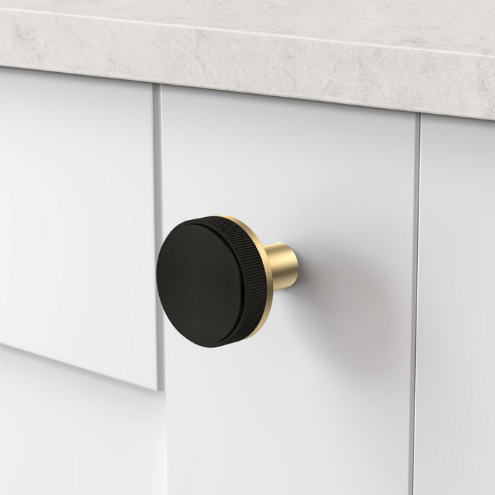 Gold Brass Door Knobs with Linear Top In Black – product view 2
