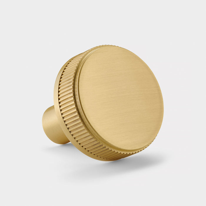 Gold Brass Door Knobs with Linear Top In Gold