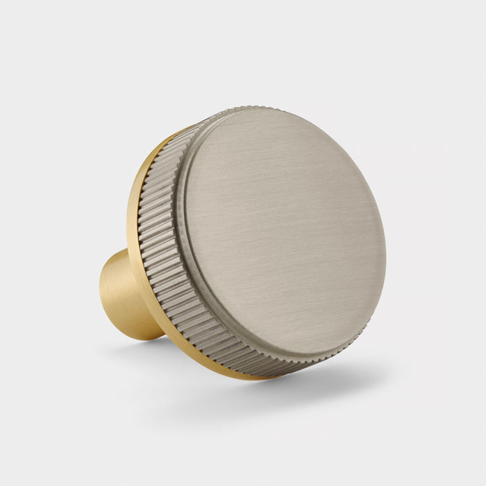 Gold Brass Door Knobs with Linear Top In Silver