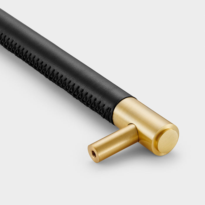 Gold Brass Leather Cabinet Handles in Black – product view 4