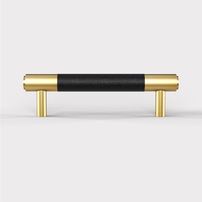 Gold Brass Leather Cabinet Handles in Black – product view 5