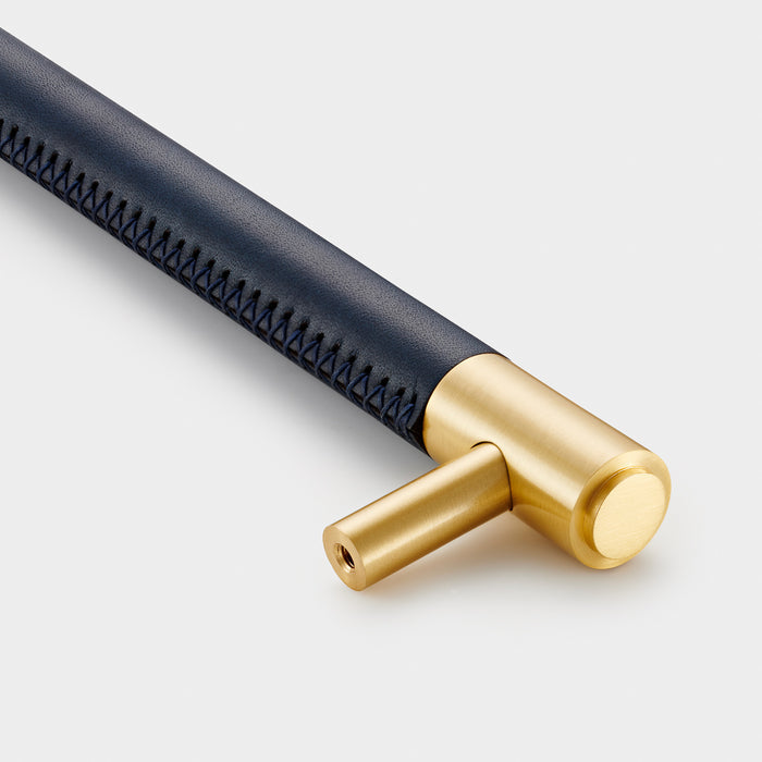 Gold Brass Leather Cabinet Handles in Blue – product view 3