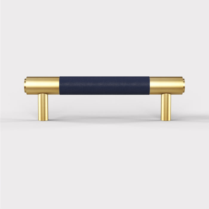 Gold Brass Leather Cabinet Handles in Blue – product view 4