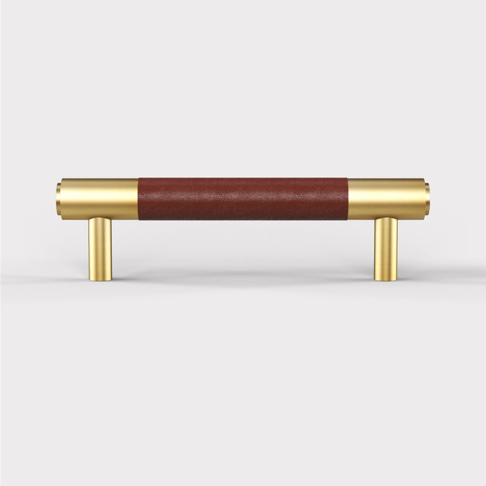 Gold Brass Leather Cabinet Handles in Brown – product view 5
