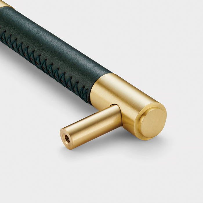 Gold Brass Leather Cabinet Handles in Green
