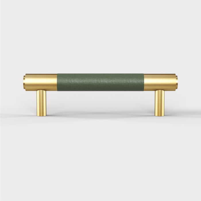 Gold Brass Leather Cabinet Handles in Green – product view 3