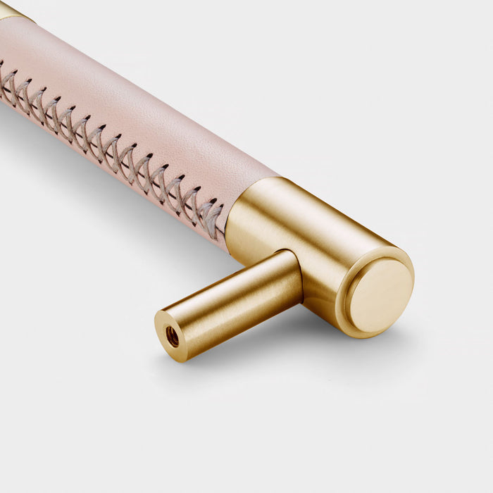 Gold Brass Leather Cabinet Handles in Pink