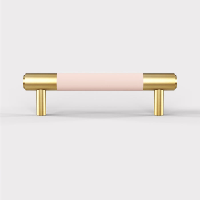 Gold Brass Leather Cabinet Handles in Pink – product view 3