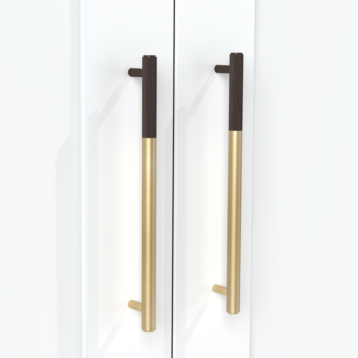 Gold Brass Linear Cabinet Handle with Tip in Bronze – installed view