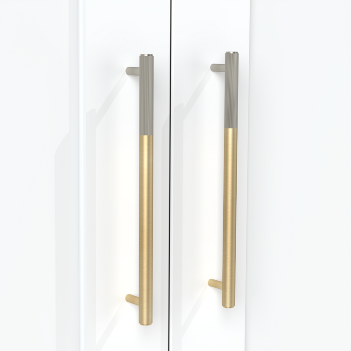 Gold Brass Linear Cabinet Handle with Tip in Silver – installed view