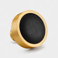 Gold & Leather Round Door Knobs in Black