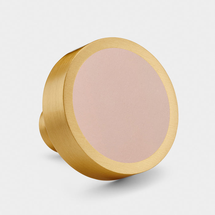 Gold & Leather Round Door Knobs in Pink