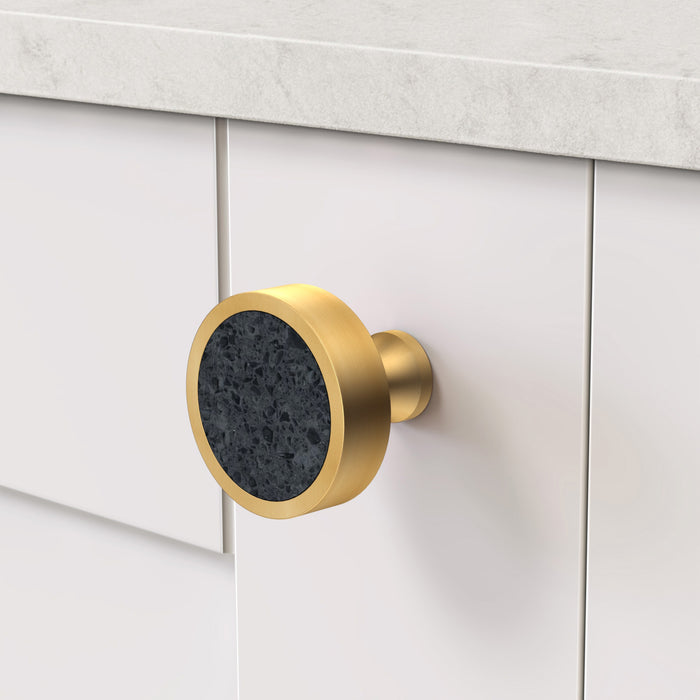 Gold & Terrazzo Round Door Knobs in Black – product view 3