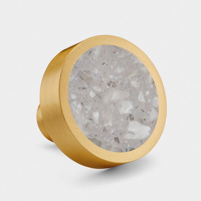 Gold & Terrazzo Round Door Knobs in Grey