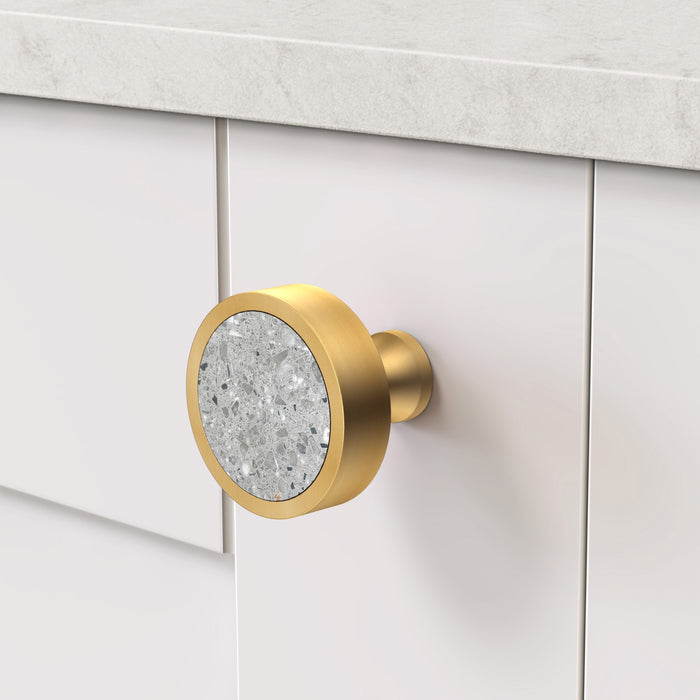 Gold & Terrazzo Round Door Knobs in Grey – product view 3