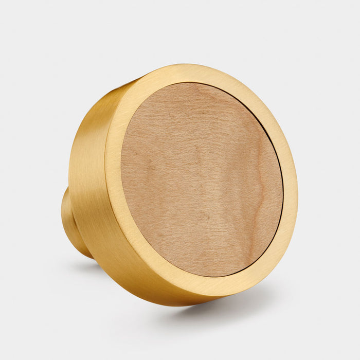 Gold & Wood Round Door Knobs in Maple