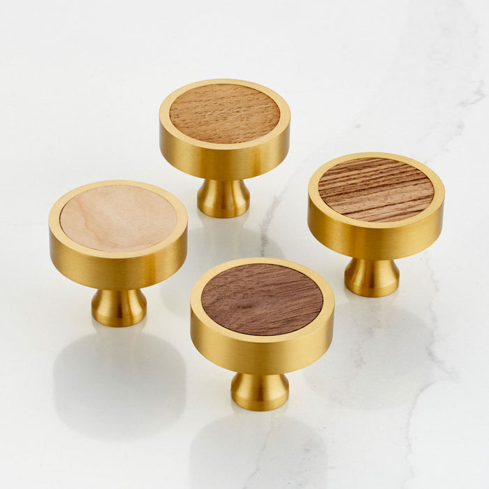 Gold & Wood Round Door Knobs in Maple – product view 4