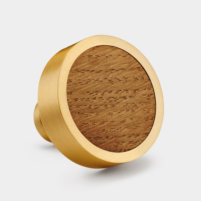 Gold & Wood Round Door Knobs in Oak