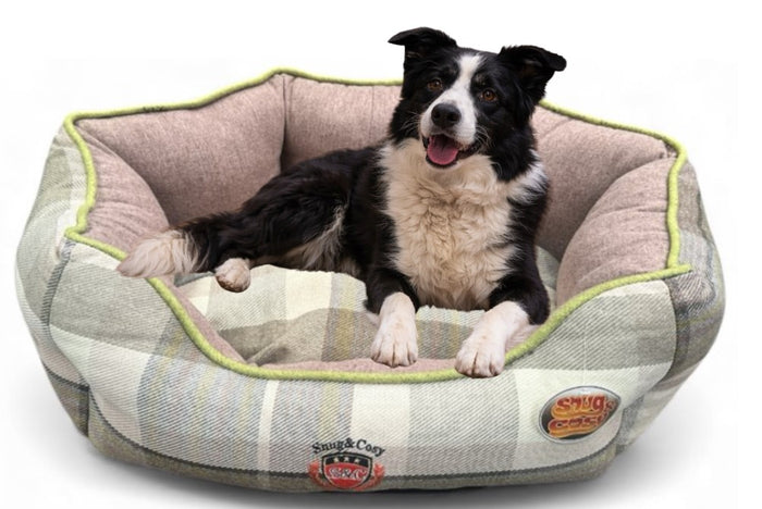 Green Check Oval Dog Bed - Cozy Country Comfort for Your Pet - Dog Bed for dogs Snug and Cosy Pets