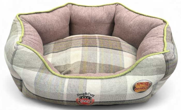Green Check Oval Dog Bed - Cozy Country Comfort for Your Pet - Dog Bed for dogs Snug and Cosy Pets