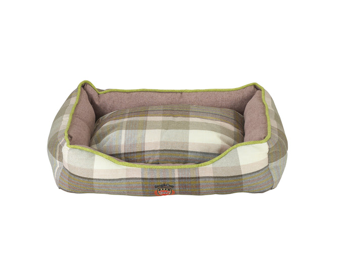 Green Check Plaid Dog Pet Bed - Country Style Rectangle with Raised Sides - Pet Beds for dogs Snug and Cosy Pets