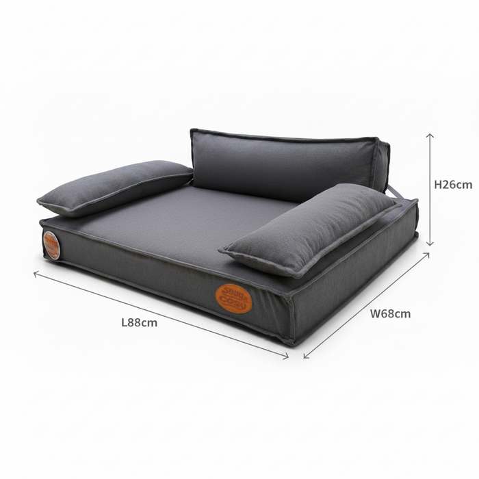 Grey Lounger: Premium Orthopaedic Memory Foam Dog Bed 88x68x26cm - Dog Beds & Loungers for dogs Snug and Cosy Pets