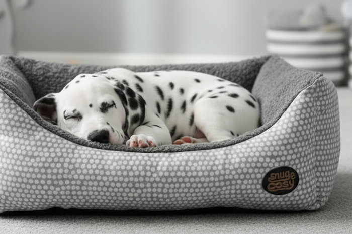 Grey Polka Dot Dog Bed – Chic Comfort for Your Furry Friend - Dog Beds for dogs Snug and Cosy Pets