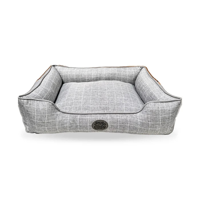 Grey Square Check Dog Bed - Waterproof Non-Slip Rectangle Pet Bed - Pet Beds for dogs Snug and Cosy Pets