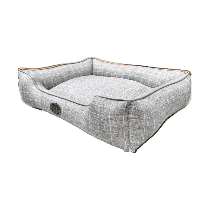 Grey Square Check Dog Bed - Waterproof Non-Slip Rectangle Pet Bed - Pet Beds for dogs Snug and Cosy Pets