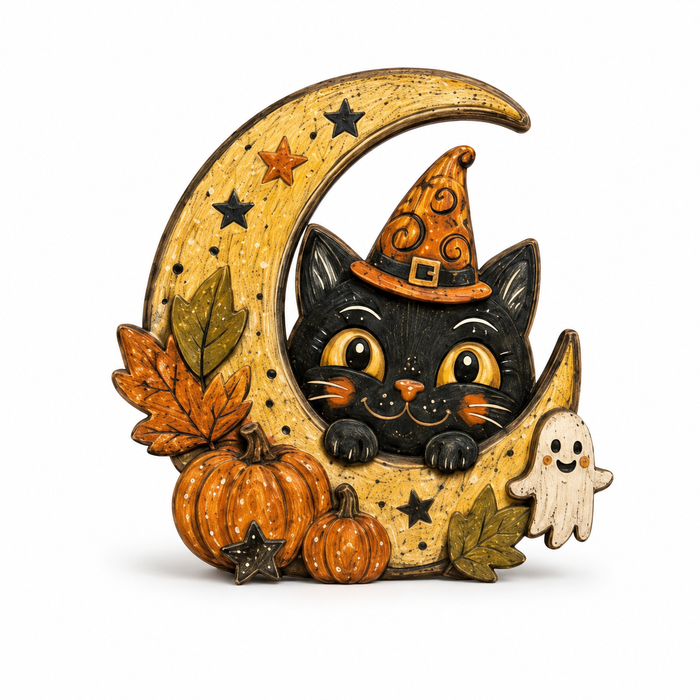 Halloween Wooden Table Decor Pumpkin Moon Animal Display: Ghost / 5.9 × 4.7 × 0.4 in (Double-Sided Pattern)